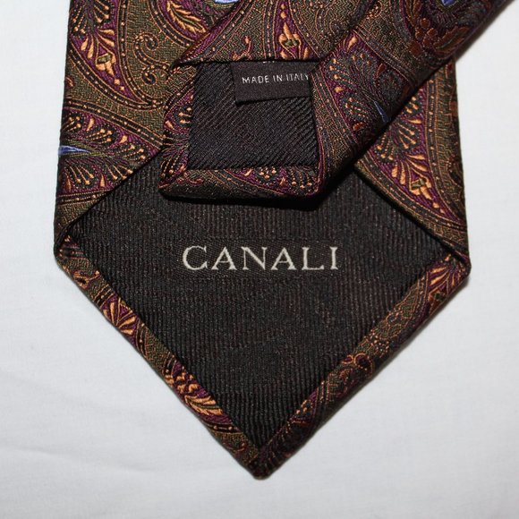 Canali Bronze and Green Paisley Tie 3.5" x 59" - Picture 2 of 3